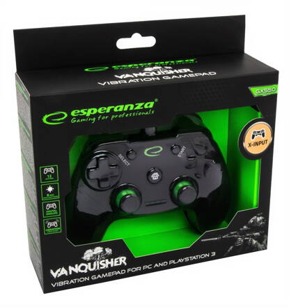 Bezdrátový gamepad Esperanza VANQUISHER EGG110K pro PC, PS3, USB 2.0, 2,4GH, vibrační - černý