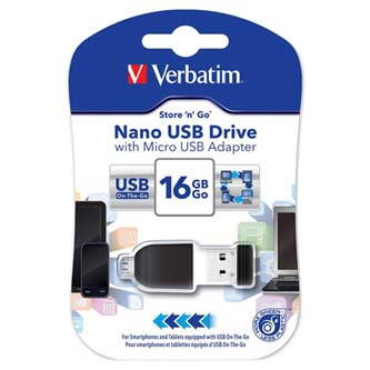 Verbatim USB flash disk, 2.0, 16GB, Nano Store ,N, Stay, OTG adaptér (micro USB), černý, 49821