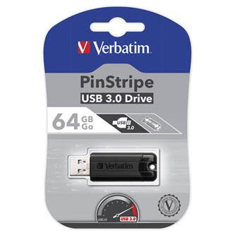 Verbatim USB flash disk, USB 3.0 (3.2 Gen 1), 64GB, PinStripe, Store N Go, černý, 49318, USB A, s vysuvnym konektorem