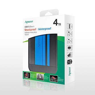 Apacer externí pevný disk, AC633, 2.5", USB 3.0 (3.2 Gen 1), 4TB, AP4TBAC633U-1, modrý, otřesuvzdorný, odolnost proti prachu a vod