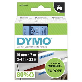 Dymo originální páska do tiskárny štítků, Dymo, 45806, S0720860, černý tisk/modrý podklad, 7m, 19mm, D1
