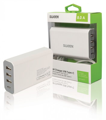 Síťová nabíječka SWEEX 4x ýstup 8A USB / USB-C Bílá -CH-017WH