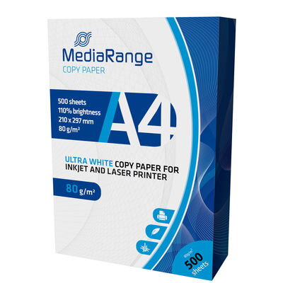 Xerografický papír Mediarange A4, 80 g/m2, bílý, 500 listů, vhodný pro Ink+Laser MRINK110