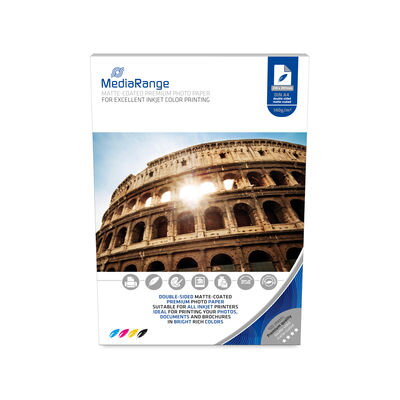 Fotografický papír MediaRange DIN A4 pro inkoustové tiskárny, matný, 210 x 297mm, 140 g, 100 listů MRINK111