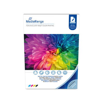 Fotografický papír MediaRange DIN A4 pro inkoustové tiskárny, matný, 105 g, 100 listů MRINK116
