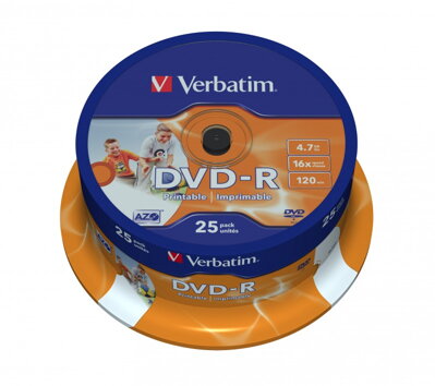 DVD-R Verbatim 4,7GB 25cake 16x Printable 43538