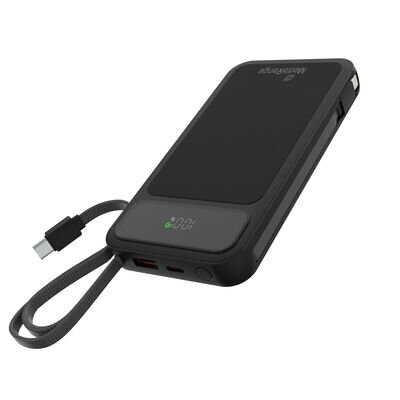 MediaRange Mobile Auxiliary Battery / Power Bank 10 000mAh s integrovanými nabíjecími kabely a LCD displejem, podporuje USB-C® napájení a rychlé nabíjení™, černá, MRMA753