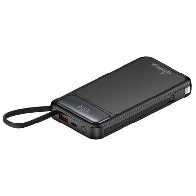 MediaRange Mobile Auxiliary Battery / Power Bank 10 000mAh s integrovanými nabíjecími kabely a LCD displejem, podporuje USB-C® napájení a rychlé nabíjení™, černá, MRMA753