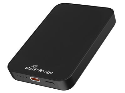 MediaRange magnetická powerbanka s bezdrátovým nabíjením 5 000mAh, magnety N52 a LED indikátorem úrovně nabití, podporuje USB-C napájení®, černáMRMA760 