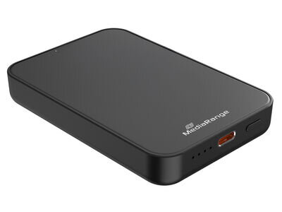 MediaRange magnetická powerbanka s bezdrátovým nabíjením 5 000mAh, magnety N52 a LED indikátorem úrovně nabití, podporuje USB-C napájení®, černáMRMA760 