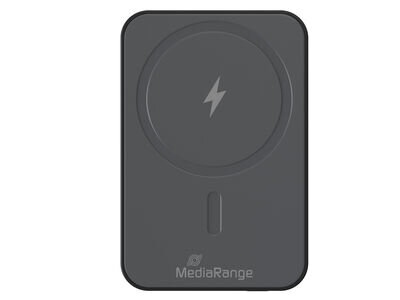 MediaRange magnetická powerbanka s bezdrátovým nabíjením 5 000mAh, magnety N52 a LED indikátorem úrovně nabití, podporuje USB-C napájení®, černáMRMA760 