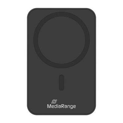 MediaRange magnetická powerbanka s bezdrátovým nabíjením 10.000mAh, magnety N52 a LED indikátorem úrovně nabití, podporuje USB-C napájení®, černáMRMA761