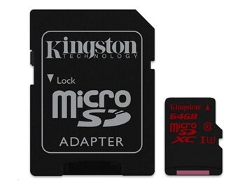 Kingston 64GB Micro SecureDigital (SDHC UHS-I) Card, Class 3 + SD adaptér