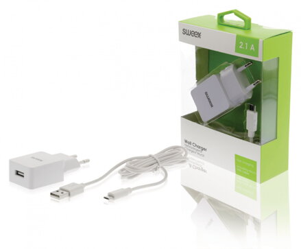 Síťová nabíječka SWEEX 1x výstup 2.1A, Micro USB kabel, bílá - CH-003WH