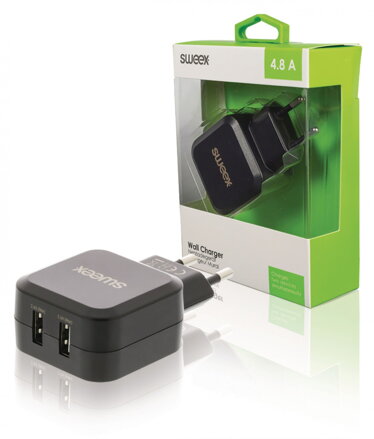  Síťová nabíječka SWEEX 2-Výstupy 4.8 A 2x USB černá - CH-006BL