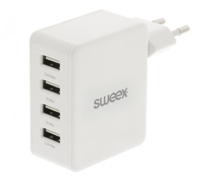 Síťová nabíječka SWEEX 4x výstup 4.8A, USB černá - CH-007WH
