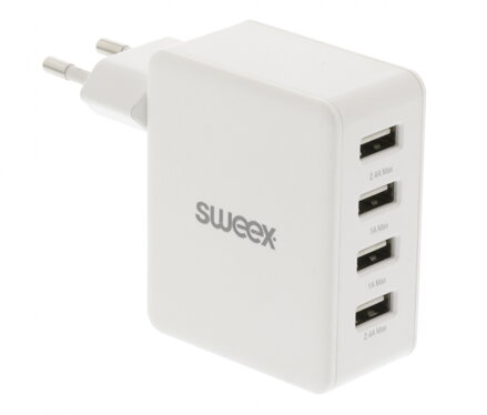 Síťová nabíječka SWEEX 4x výstup 4.8A, USB černá - CH-007WH