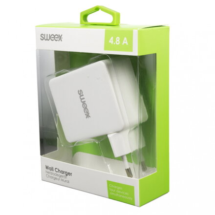 Síťová nabíječka SWEEX 4x výstup 4.8A, USB černá - CH-007WH