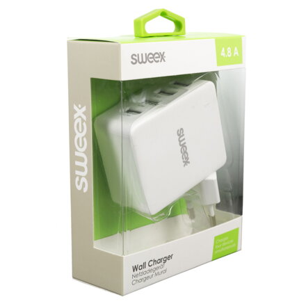 Síťová nabíječka SWEEX 4x výstup 4.8A, USB černá - CH-007WH