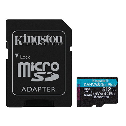 Kingston paměťová karta Canvas Go! Plus, 512GB, micro SDXC, SDCG3/512GB, UHS-I U3, s adaptérem, A2, V30