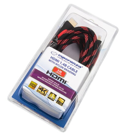 Kabel HDMI 1,4B Esperanza 3m opletený EB194 Kabel HDMI 1,4B Esperanza 3m opletený EB194