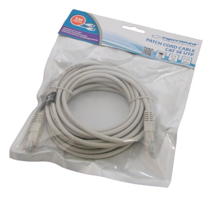 UTP patchcord UTP patchcord, Cat.5e, RJ45 M-5m, nestíněný, šedý, Esperanza EB276E UTP patchcord UTP patchcord, Cat.5e, RJ45 M-5m, nestíněný, šedý, Esperanza EB276E