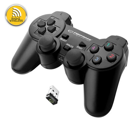 Bezdrátový gamepad Esperanza GLADIATOR EGG108K pro PC, PS3, USB 2.0, 2,4GH, vibrační - černý