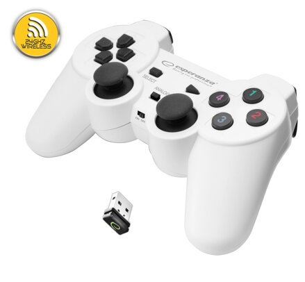 Bezdrátový gamepad Esperanza GLADIATOR EGG108W pro PC, PS3, USB 2.0, 2,4GH, vibrační - bílý