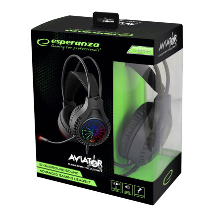  Herní sluchátka s mikrofonem Esperanza 5.1 SURROUND SOUND AVIATOR EGH5000