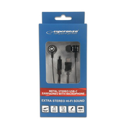 Sluchátka do uší - špunty s mikrofonem Esperanza EH204K - USB-C konektor Sluchátka do uší - špunty s mikrofonem Esperanza EH204K - USB-C konektor