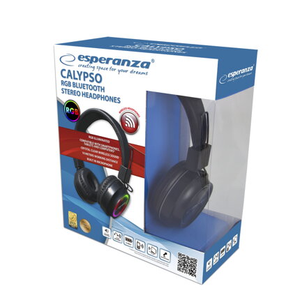Bezdrátová sluchátka s mikrofonem EH219 Esperanza CALYPSO Bluetooth 5.0, černá 