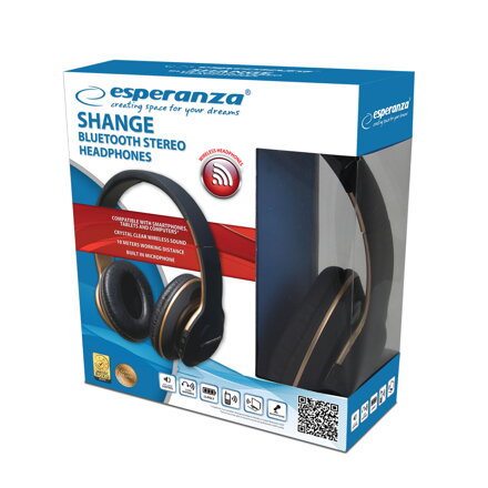 Bezdrátová sluchátka s mikrofonem EH220 Esperanza SHANGE Bluetooth 5.0, černá