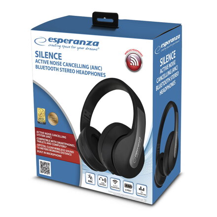 Bezdrátová sluchátka s mikrofonem EH240 Esperanza SILENCE Bluetooth 5.3, černá ANC