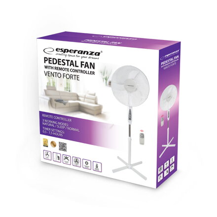 Stojanový ventilátor Esperanza VENTO FORTE EHF007WW bílý, dálkové ovládání