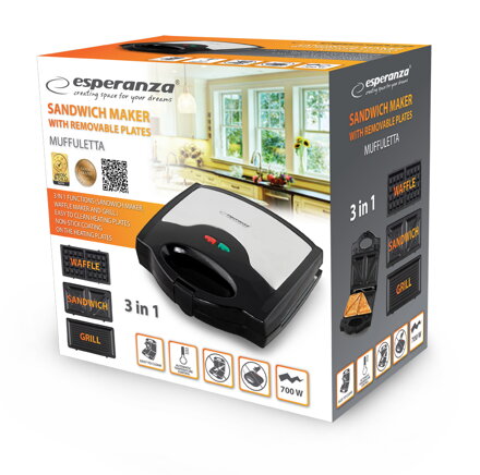 Univerzální sendvičovač Esperanza 3 v 1  EKT005 MUFFULETTA