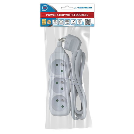 Prodlužovací šňůra 230V CEE7 (vidlice)-zásuvka 3x, 1,5m, VDE approved, bílá ELK203W