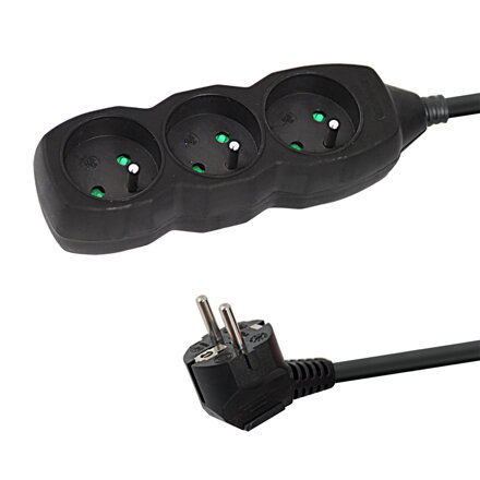 Prodlužovací šňůra 230V CEE7 (vidlice)-zásuvka 3x, 3m, VDE approved, černá ELK204K