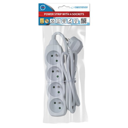 Prodlužovací šňůra 230V CEE7 (vidlice)-zásuvka 4x, 1,5m, VDE approved, bílá ELK205W