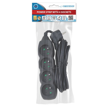 Prodlužovací šňůra 230V CEE7 (vidlice)-zásuvka 4x, 3m, VDE approved, černá ELK206K