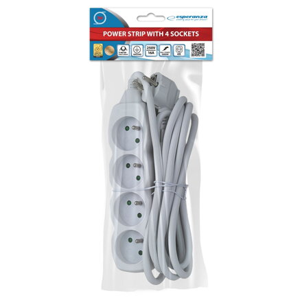 Prodlužovací šňůra 230V CEE7 (vidlice)-zásuvka 4x, 3m, VDE approved, bílá ELK206W
