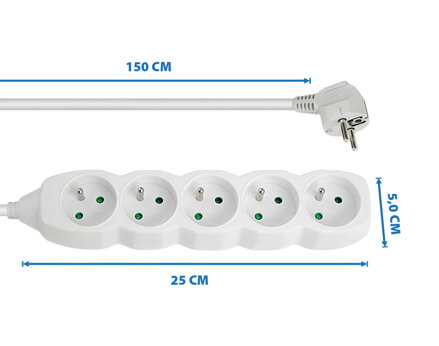 Prodlužovací šňůra 230V CEE7 (vidlice)-zásuvka 5x, 1,5m, VDE approved, bílá ELK207W