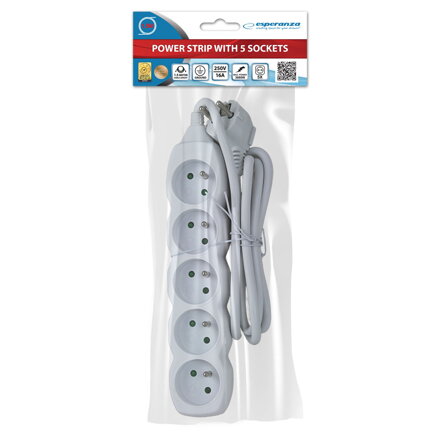 Prodlužovací šňůra 230V CEE7 (vidlice)-zásuvka 5x, 1,5m, VDE approved, bílá ELK207W