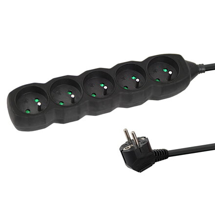 Prodlužovací šňůra 230V CEE7 (vidlice)-zásuvka 5x, 3m, VDE approved, černá ELK208K