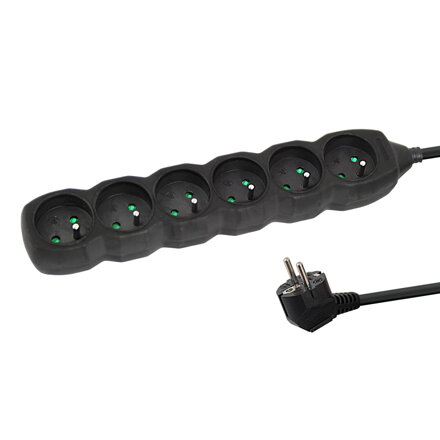 Prodlužovací šňůra 230V CEE7 (vidlice)-zásuvka 6x, 1,5m, VDE approved, černá ELK209K