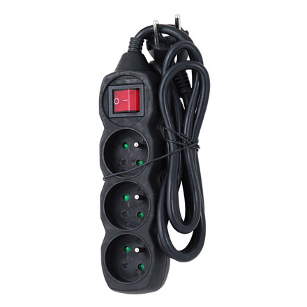 Prodlužovací šňůra s vypínačem 230V CEE7 (vidlice)-zásuvka 3x, 1,5m, VDE approved, černá ELK210K