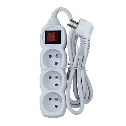 Prodlužovací šňůra s vypínačem 230V CEE7 (vidlice)-zásuvka 3x, 1,5m, VDE approved, bílá ELK210W
