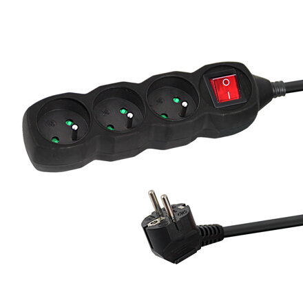 Prodlužovací šňůra s vypínačem 230V CEE7 (vidlice)-zásuvka 3x, 3m, VDE approved, černá ELK211K