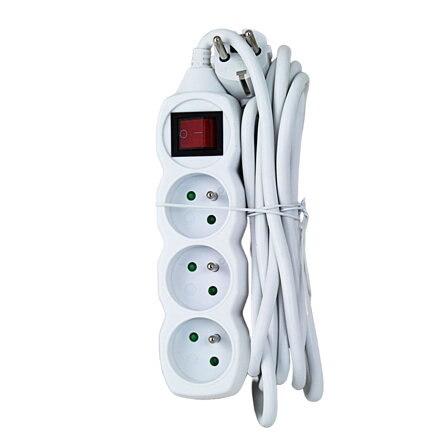 Prodlužovací šňůra s vypínačem 230V CEE7 (vidlice)-zásuvka 3x, 3m, VDE approved, bílá ELK211W