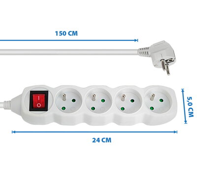 Prodlužovací šňůra s vypínačem 230V CEE7 (vidlice)-zásuvka 4x, 1,5m, VDE approved, bílá ELK212W