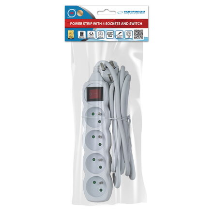 Prodlužovací šňůra s vypínačem 230V CEE7 (vidlice)-zásuvka 4x, 3m, VDE approved, bílá ELK213W